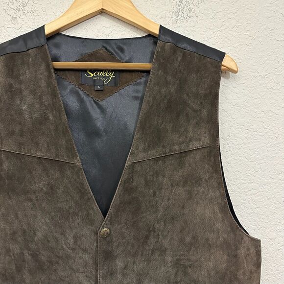 SCULLY Mens Genuine Leather Western Cowboy Vest in Espresso Snap Front - Picture 2 of 11